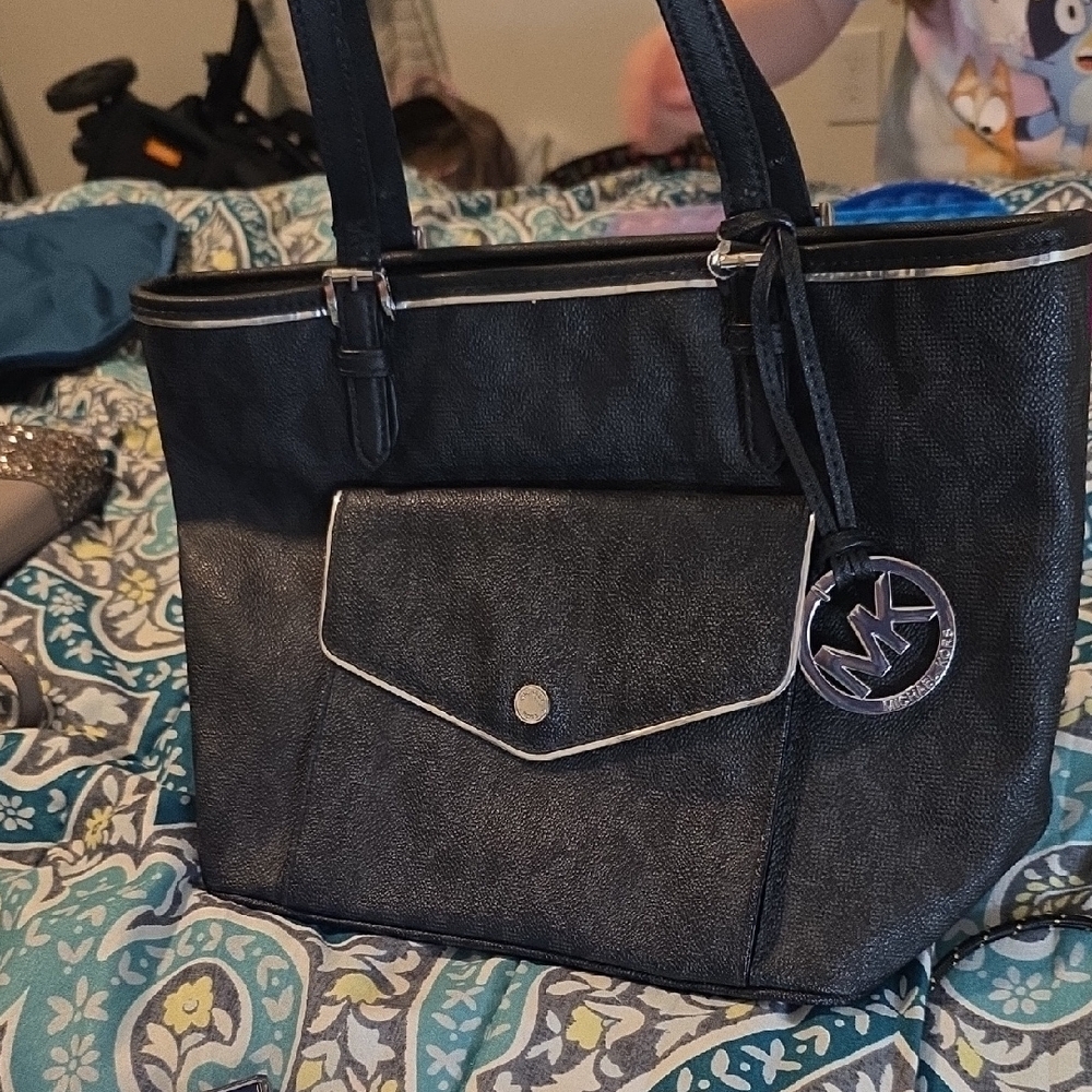 Black Tote Bag with Silver Accents